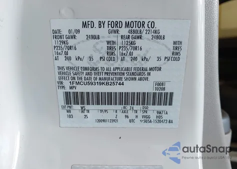 2009 Ford Escape Hybrid из США, поврежденный, VIN 1FMCU59319KB25744